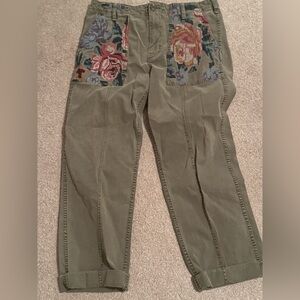 Anthropologie Olive Straight Leg Jeans with Floral Patches